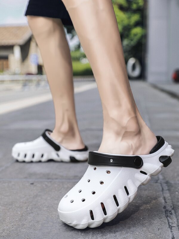 Fashionable Vented Clogs For Men, Two Tone Hollow Out Design EVA Clogs