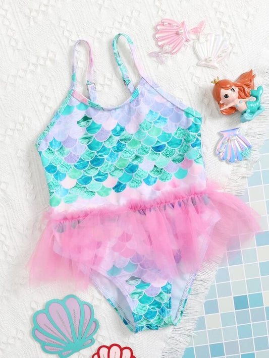 Toddler Girls Fish Scales One Piece Swimsuit