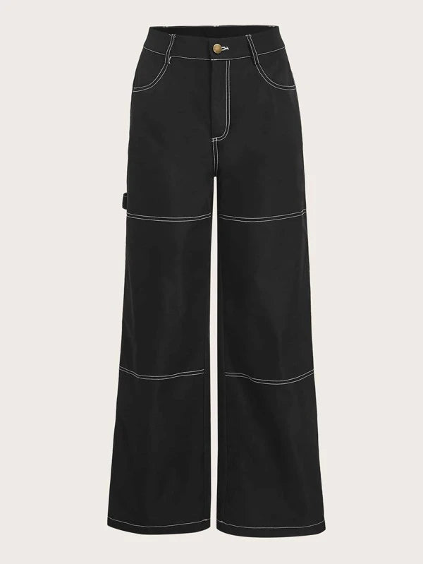 SHEIN EZwear High Waist Top-stitching Wide Leg Pants