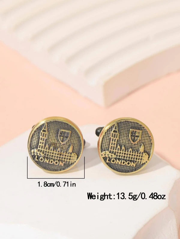 Men 1Pair Textured Round Cufflink For Daily Decoration For A Stylish Look