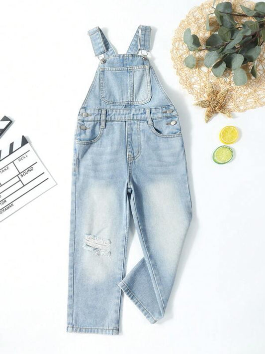 Young Boy Ripped Pocket Denim Overall