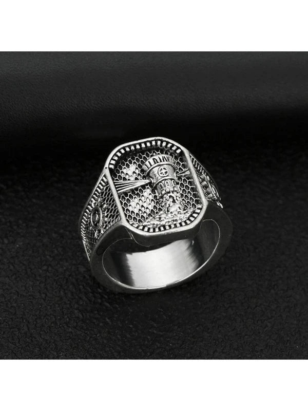 1Pc Fashionable Zinc Alloy Building Detail Ring For Men For Daily Decoration Zinc Alloy Silver