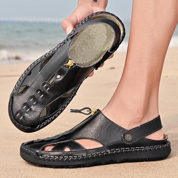 Men Breathable Hollow Out Sandals, Fashionable Outdoor Handmade Sandals