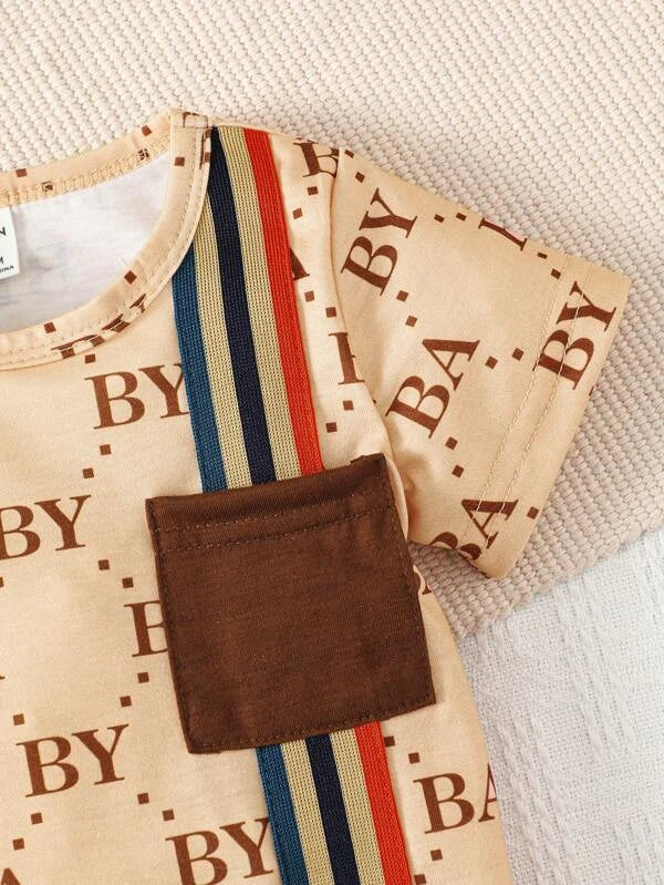 Baby Letter Graphic Tee & Striped Tape Shorts