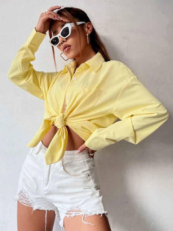 SHEIN EZwear Pocket Patched Drop Shoulder Oversized Shirt