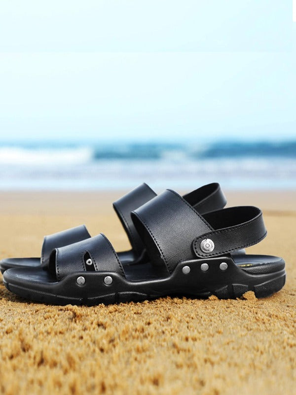 Fashion Black Sandals For Men, Studded Decor Casual Sandals