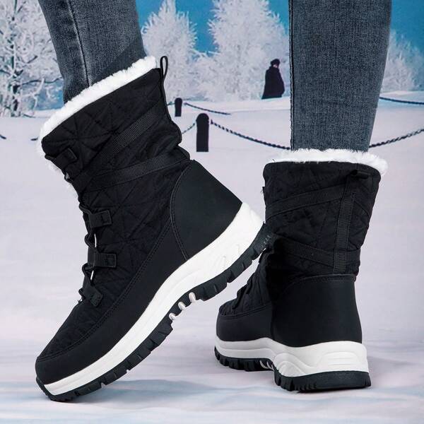 Women's Snow Boots High Top Lace-up Sports Comfortable Shoes, Outdoor Thickened Warmth Slip-resistance Cold-proof Stylish Leisure Boots For Winter