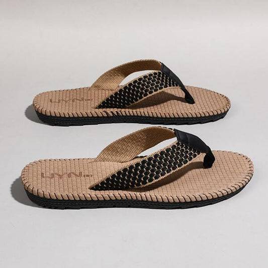 Woven Plaid Men's Sandals Fashionable Flip Flops Sports Slippers Men's Tide Personality Anti-slip Soft Sole Beach Shoes