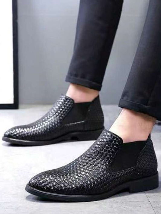 Men Crocodile Embossed Slip On Boots, Fashion Boots Black