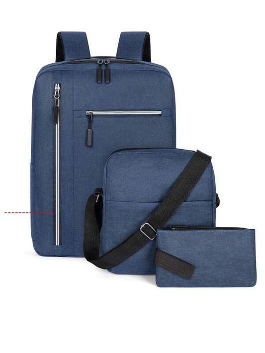 3Pcs/Set Reflective Zipper Double-Shoulder Backpack, Single Shoulder Bag And Hand Bag Set Made Of Nylon Fabric School Backpack Set Back To School For Business With Pencil Bag For Men, Students