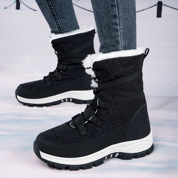 Women's Snow Boots High Top Lace-up Sports Comfortable Shoes, Outdoor Thickened Warmth Slip-resistance Cold-proof Stylish Leisure Boots For Winter