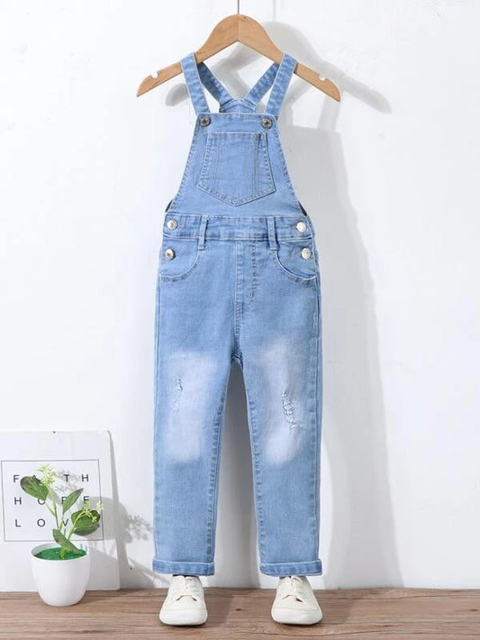 Toddler Boys Ripped Washed Denim Overalls
