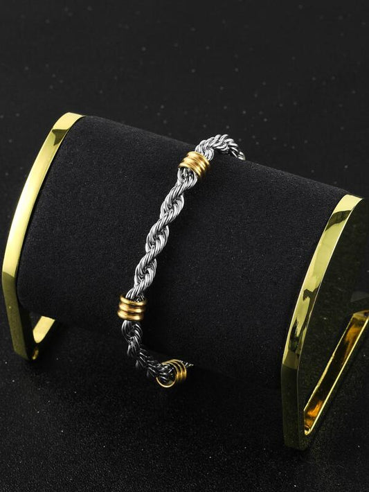 1pc Fashionable Stainless Steel Two Tone Twist Bracelet For Men For Daily Decoration