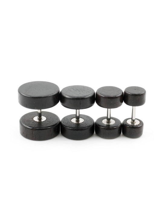 2 Pieces Fashion Wooden Ear Studs Earrings Black 6 8 10 12mm Punk Barbell Fake Ear Plugs For Men Women