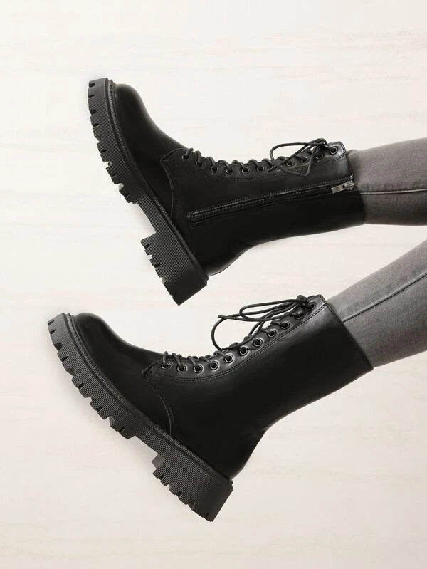 Zip Side Lace-up Front Combat Boots