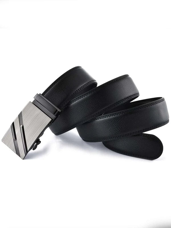 Men Litchi Embossed Automatic Buckle Belt