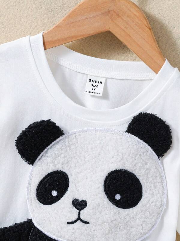 SHEIN Toddler Boys Panda Embroidery Patched Detail Tee