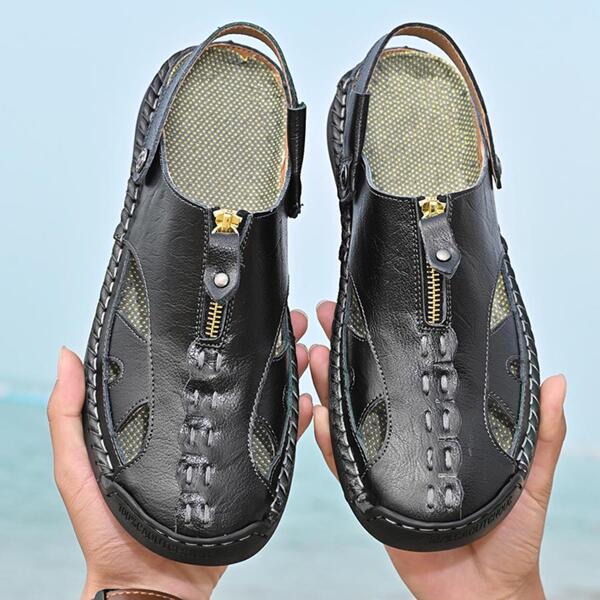 Men Breathable Hollow Out Sandals, Fashionable Outdoor Handmade Sandals