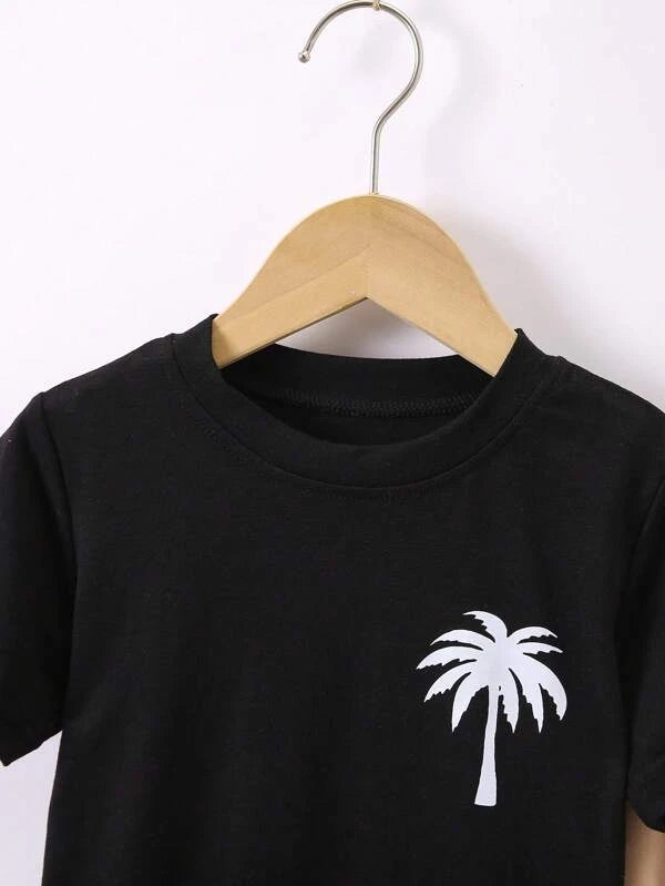 Toddler Boys Coconut Tree Print Tee & Letter Patched Pants