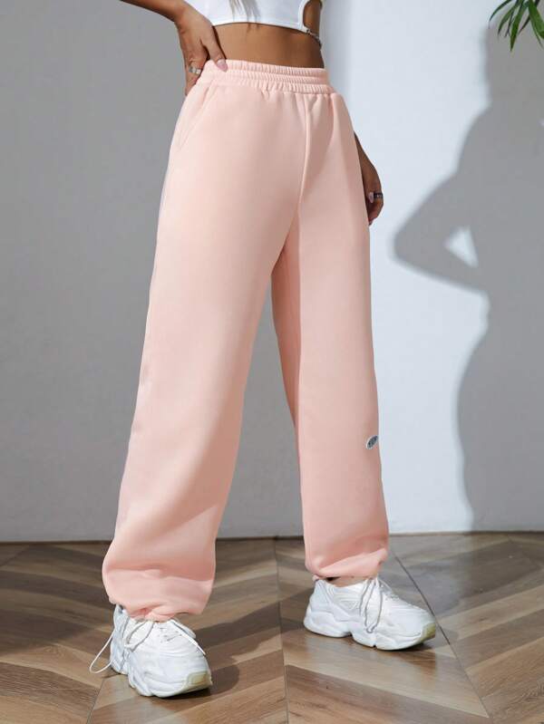 SHEIN EZwear Letter Patched Detail Drawstring Hem Sweatpants