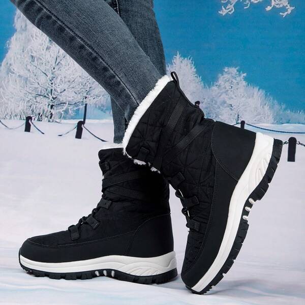 Women's Snow Boots High Top Lace-up Sports Comfortable Shoes, Outdoor Thickened Warmth Slip-resistance Cold-proof Stylish Leisure Boots For Winter