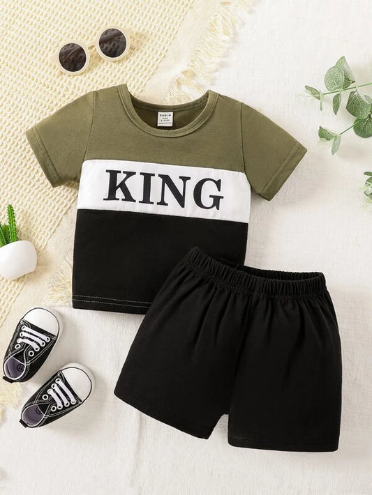 Baby Letter Graphic Colorblock Tee & Shorts