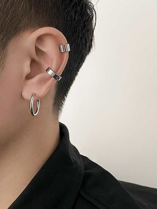 3pcs Men Minimalist Ear Cuff Stainless Steel Punk Hip Pop Style