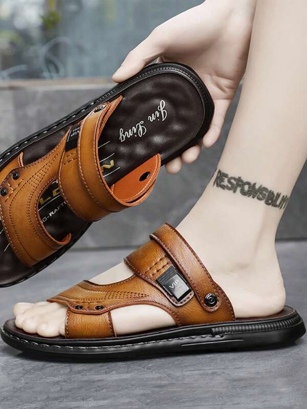 Men Buckle Decor Cut Out Casual Sandals, Slingback Fashion Sandals