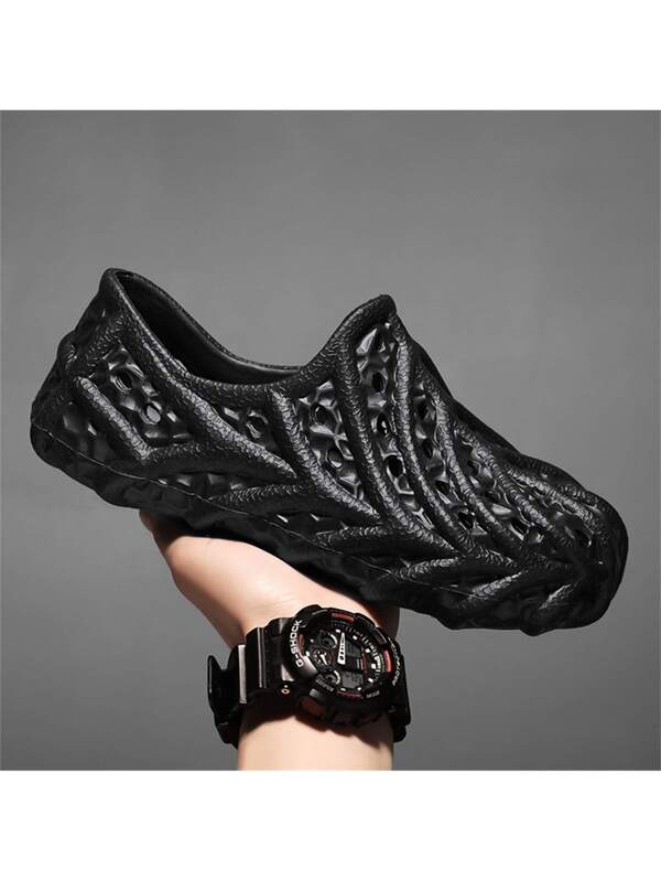 Cool Vented Clogs For Men, Texture Embossed Hollow Out Design EVA Clogs