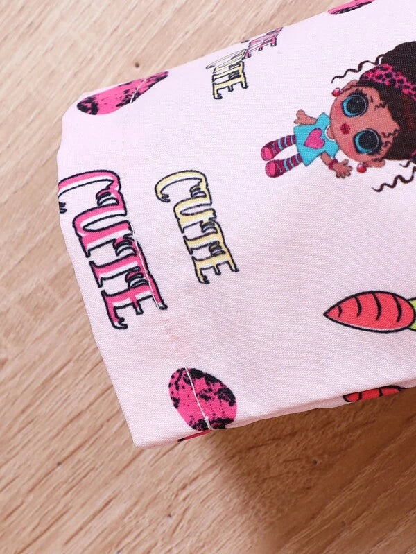 Young Girl Letter & Cartoon Graphic Hooded Coat Without Tee