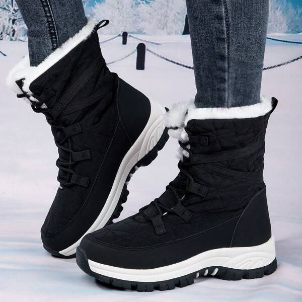 Women's Snow Boots High Top Lace-up Sports Comfortable Shoes, Outdoor Thickened Warmth Slip-resistance Cold-proof Stylish Leisure Boots For Winter