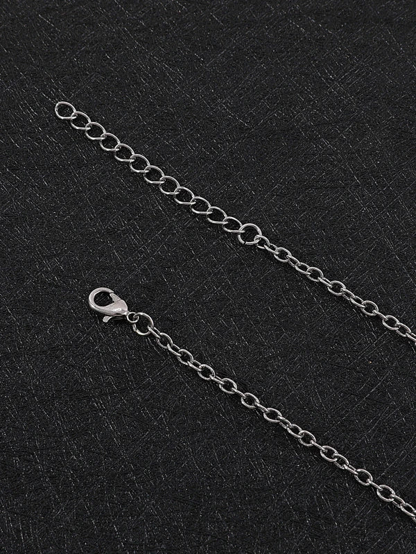 Men Owl Detail Rectangle Charm Necklace