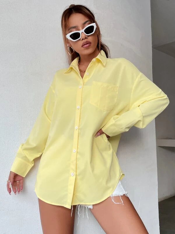 SHEIN EZwear Pocket Patched Drop Shoulder Oversized Shirt