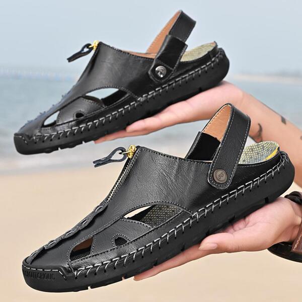 Men Breathable Hollow Out Sandals, Fashionable Outdoor Handmade Sandals