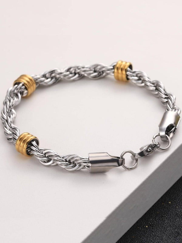1pc Fashionable Stainless Steel Two Tone Twist Bracelet For Men For Daily Decoration