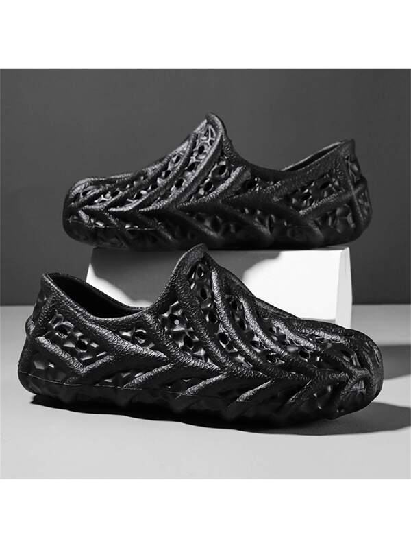 Cool Vented Clogs For Men, Texture Embossed Hollow Out Design EVA Clogs