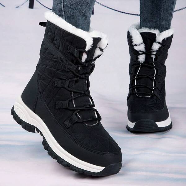 Women's Snow Boots High Top Lace-up Sports Comfortable Shoes, Outdoor Thickened Warmth Slip-resistance Cold-proof Stylish Leisure Boots For Winter