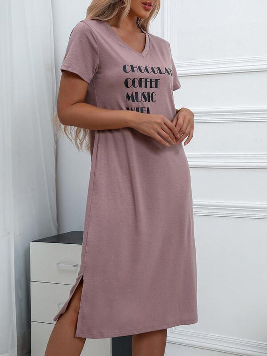 Letter Graphic Split Hem Sleep Dress