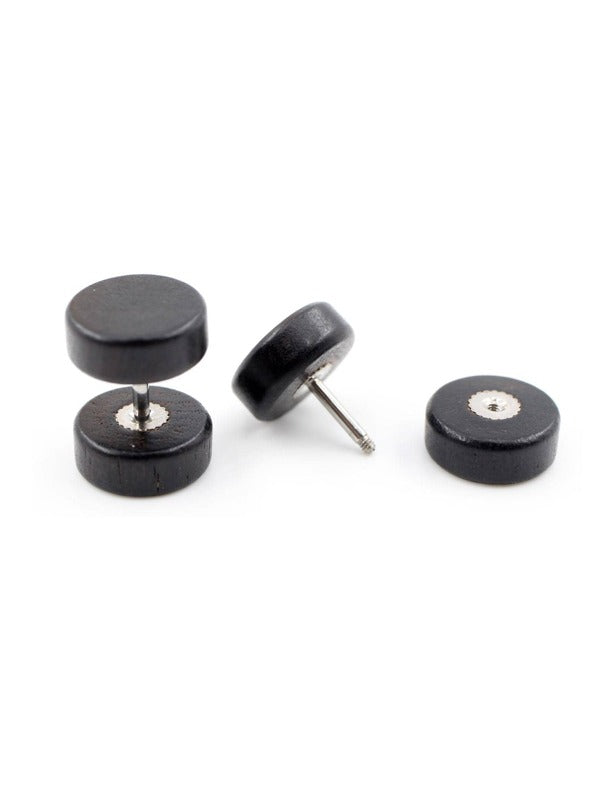 2 Pieces Fashion Wooden Ear Studs Earrings Black 6 8 10 12mm Punk Barbell Fake Ear Plugs For Men Women