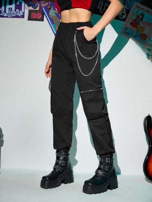Grunge Punk Zipper Flap Pocket Cargo Pants