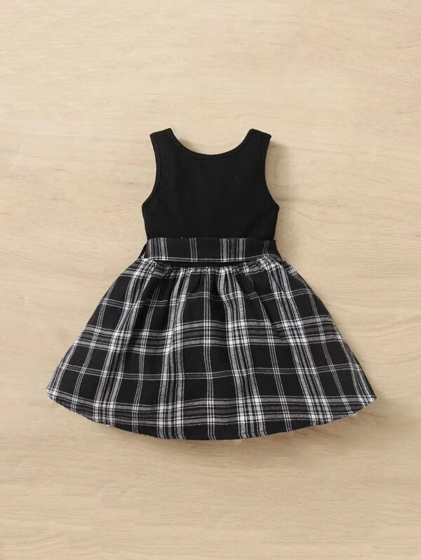 SHEIN Baby Plaid Print Bow Front Dress