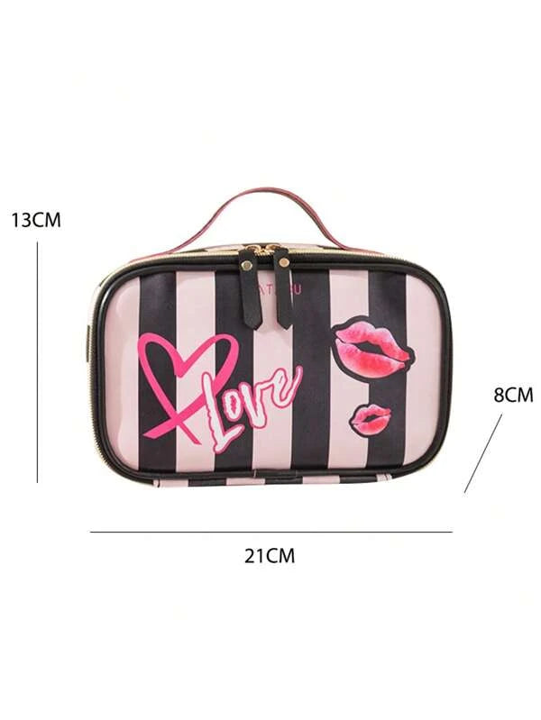 Lip Pattern Women Handle Travel Cosmetic Bag Multi-function Toiletry Storage Organize Waterproof Graphic Makeup Bag, Cosmetic Bag, Organizer Bag For Daily Zipper PU