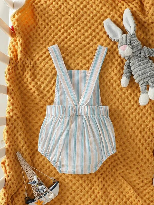 Baby Striped Print Overall Bodysuit