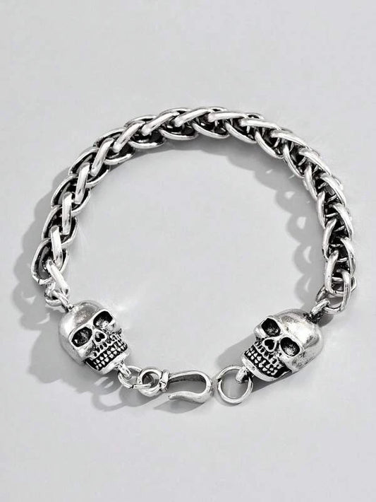 1pc Punk Stainless Steel Skull Decor Braided Chain Bracelet For Men For Daily Decoration