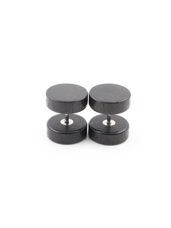 2 Pieces Fashion Wooden Ear Studs Earrings Black 6 8 10 12mm Punk Barbell Fake Ear Plugs For Men Women