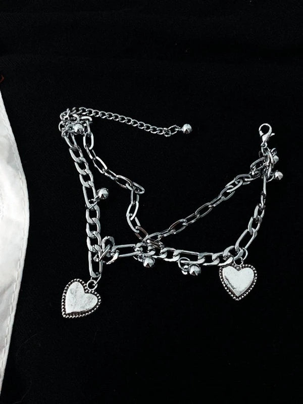 1pc Double Layer Heart Couple Bracelet Vintage Palace Style Bracelet For Girls