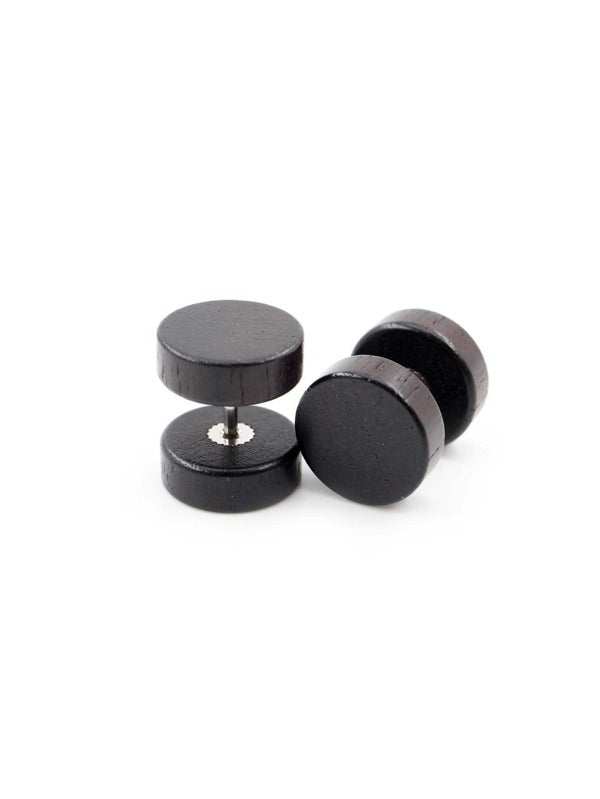 2 Pieces Fashion Wooden Ear Studs Earrings Black 6 8 10 12mm Punk Barbell Fake Ear Plugs For Men Women