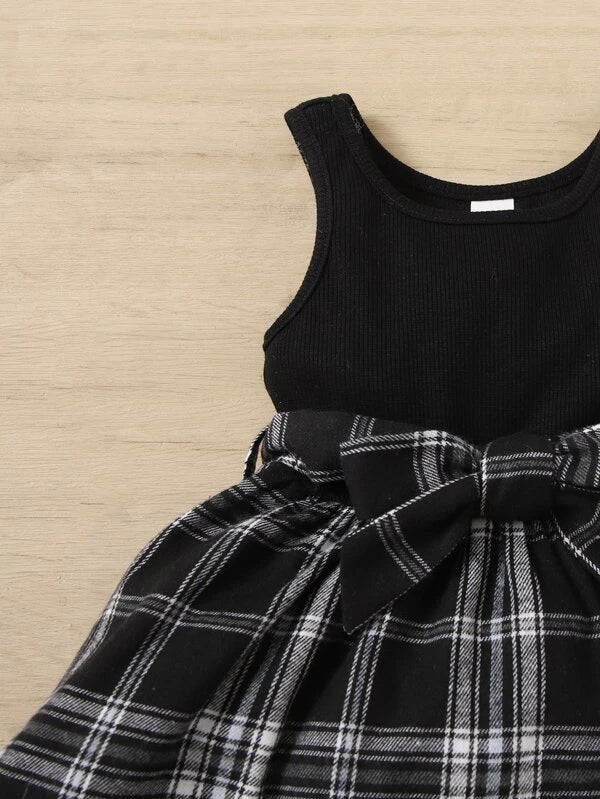 SHEIN Baby Plaid Print Bow Front Dress