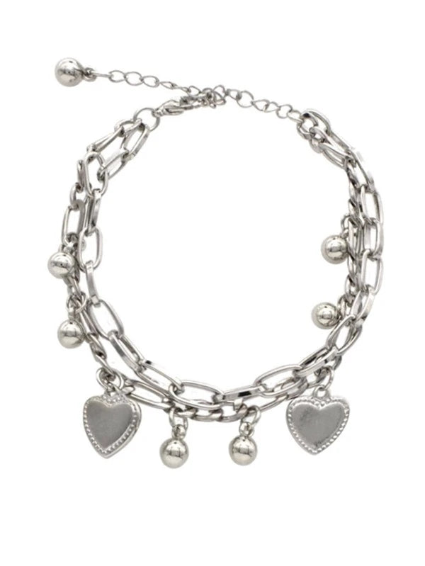 1pc Double Layer Heart Couple Bracelet Vintage Palace Style Bracelet For Girls