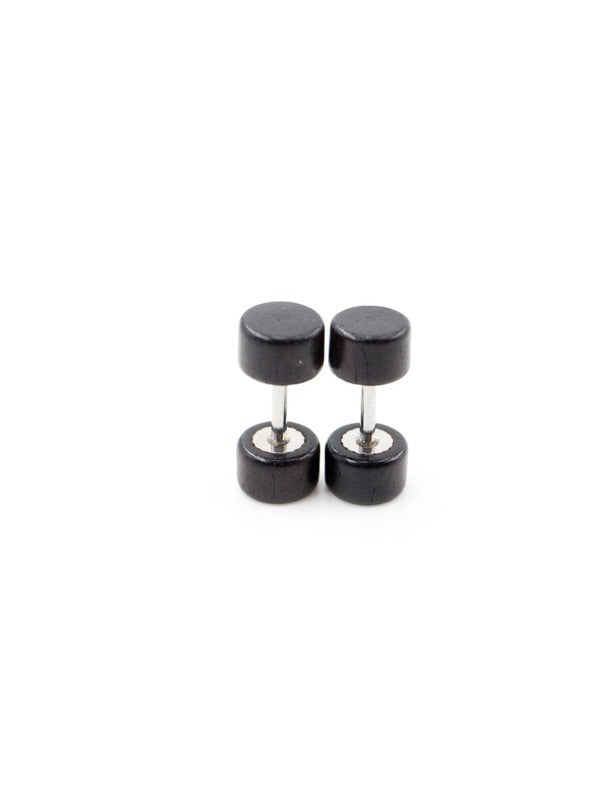 2 Pieces Fashion Wooden Ear Studs Earrings Black 6 8 10 12mm Punk Barbell Fake Ear Plugs For Men Women